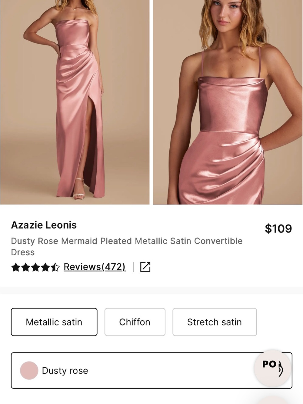 Azazie Dusty Rose Metallic Satin Mermaid Gown